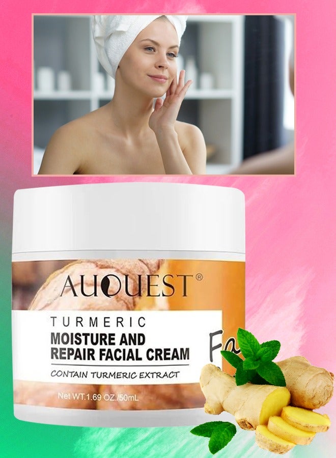 AuQuest 50ml Turmeric Moisturize & Repair Face Cream Organic Turmeric Moisturizer Face Cream Dark Spot Corrector Acne Treatment Pore Minimizer Cream for All Skin Types - Image 1