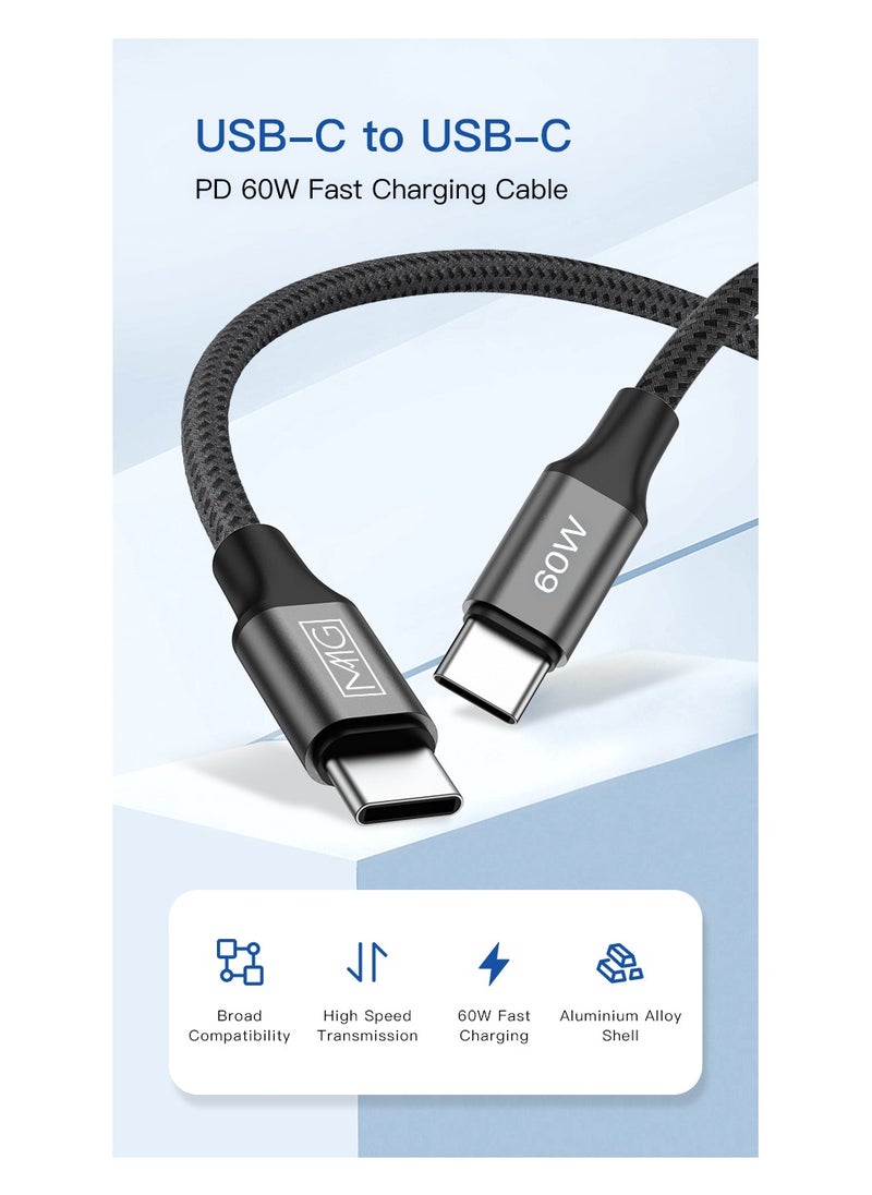 MMG USB C Braided Cable 60W, USB-C to USB-C 1 meter, USB C Charger Cable for iPhone 15, Mac Book Pro 2020, iPad Pro 2020, Switch, Samsung Galaxy S20 Plus S9 S8 Plus, Pixel, Laptops and lot more  - Image 2