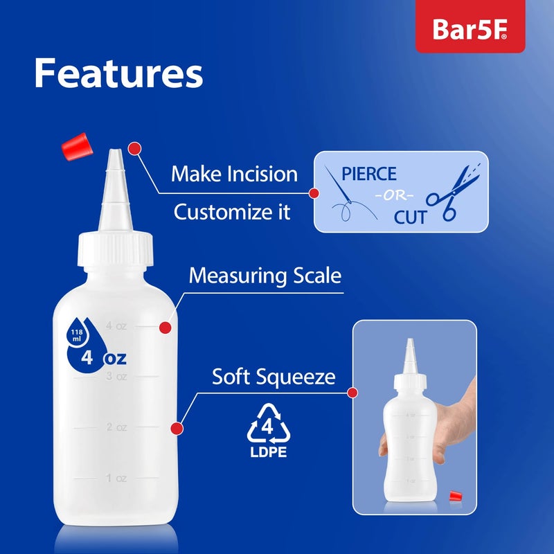 Bar5F Soft Squeeze Hair Applicator Bottle for Hair Treatment, Scalp Oil, Root, Color, 4 Ounce Translucent with Measuring Scale and Cap, BPA Free, 2 Pack - Image 3