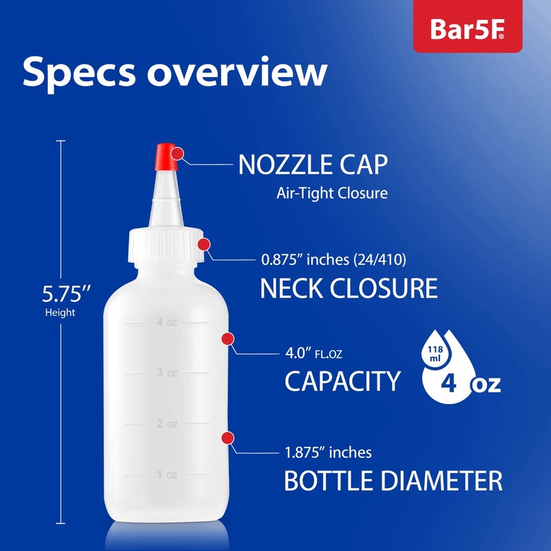 Bar5F Soft Squeeze Hair Applicator Bottle for Hair Treatment, Scalp Oil, Root, Color, 4 Ounce Translucent with Measuring Scale and Cap, BPA Free, 2 Pack - Image 5