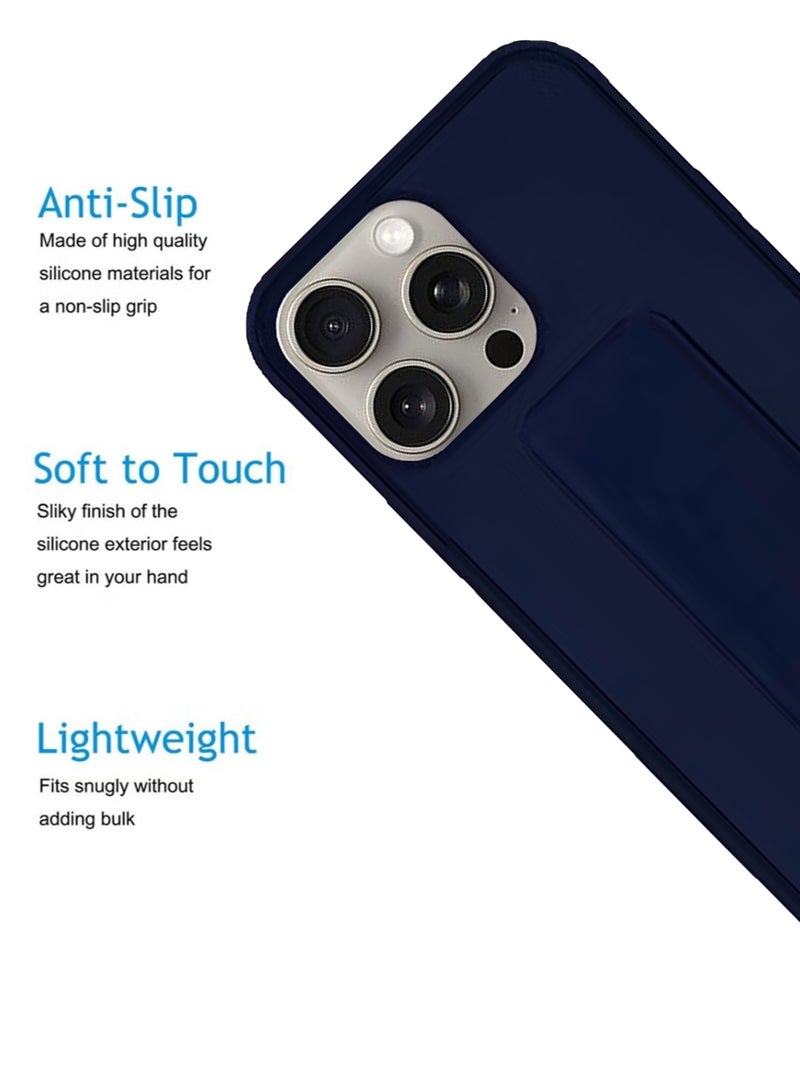 Waldic Premium Silicone Magnetic Hand Grip Case Cover for Apple iPhone 15 Pro Max - Dark Blue - Image 3