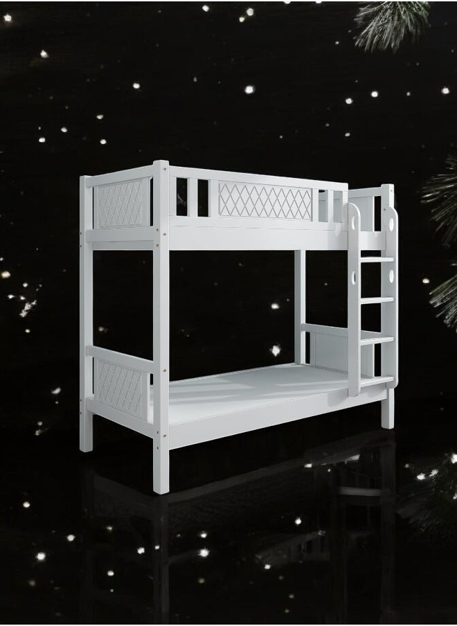 KARNAK Karnak Heavy Duty Wooden Bunk Bed With Ladder for Kids, Teens, Bedroom, Guest Room Furniture, Solid Wooden Bedframe, Full-Length Guardrail Color White  - Image 3