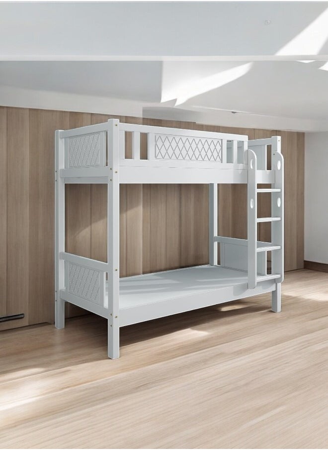 KARNAK Karnak Heavy Duty Wooden Bunk Bed With Ladder for Kids, Teens, Bedroom, Guest Room Furniture, Solid Wooden Bedframe, Full-Length Guardrail Color White  - Image 2