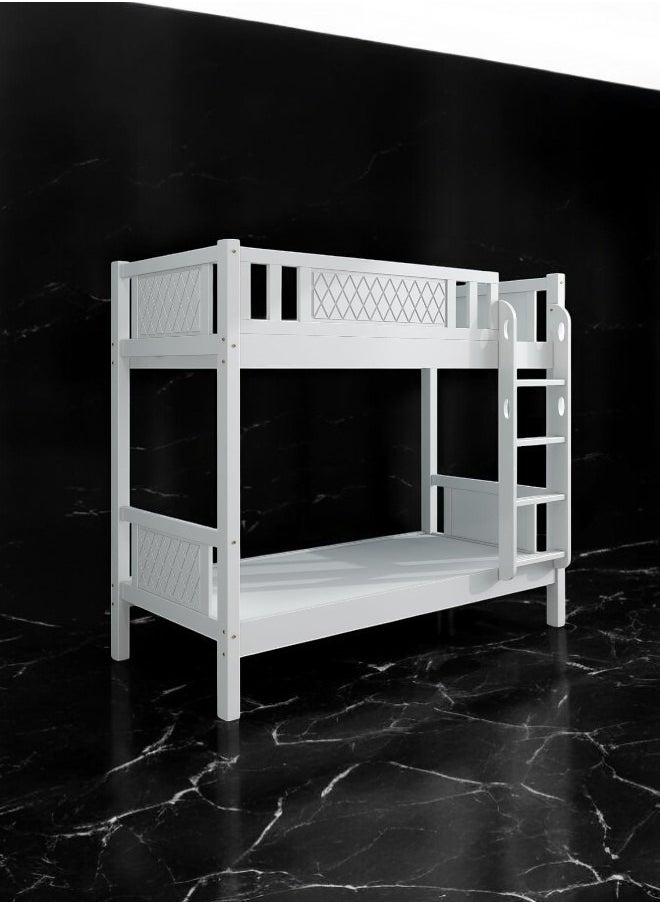 KARNAK Karnak Heavy Duty Wooden Bunk Bed With Ladder for Kids, Teens, Bedroom, Guest Room Furniture, Solid Wooden Bedframe, Full-Length Guardrail Color White  - Image 1
