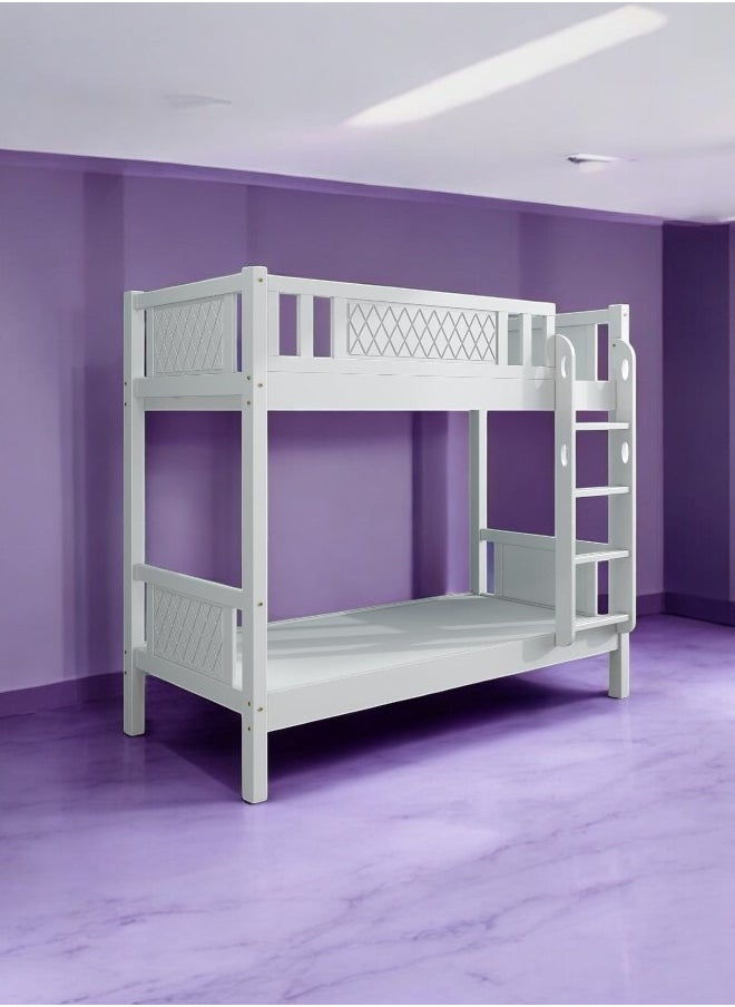 KARNAK Karnak Heavy Duty Wooden Bunk Bed With Ladder for Kids, Teens, Bedroom, Guest Room Furniture, Solid Wooden Bedframe, Full-Length Guardrail Color White  - Image 4