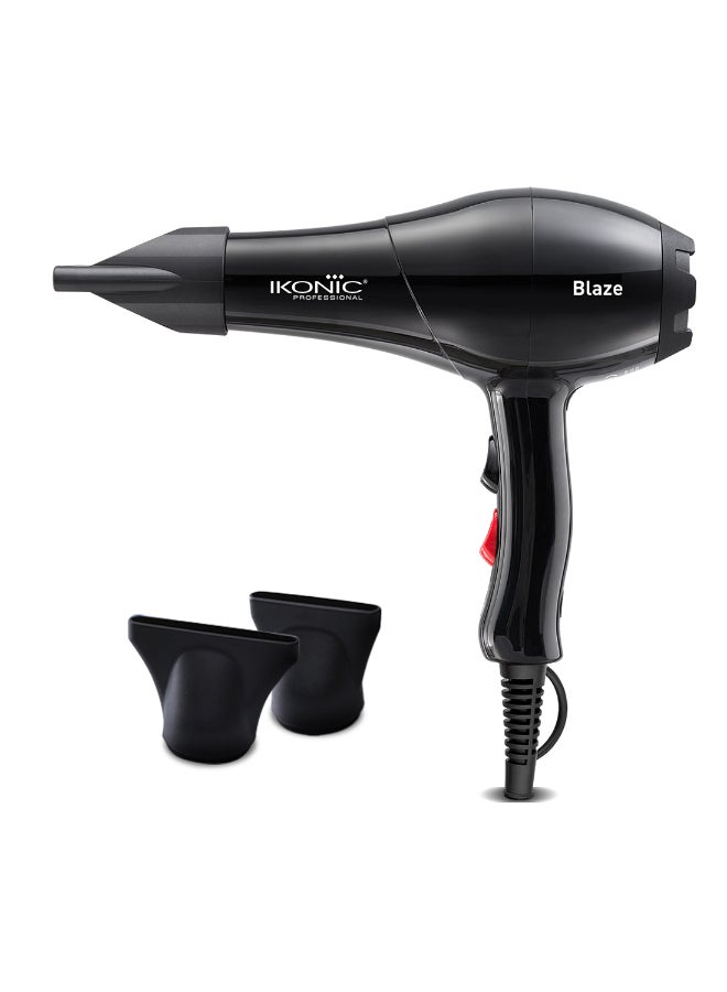 Ikonic Blaze Professional Hair Dryer, Black, 1800W–2000W Powerful AC Motor, 3 Heat & 2 Speed Settings, Cool Shot, 2 Interchangeable Nozzles, Overheat Protection, Quick Drying, All Hair Type - Image 1