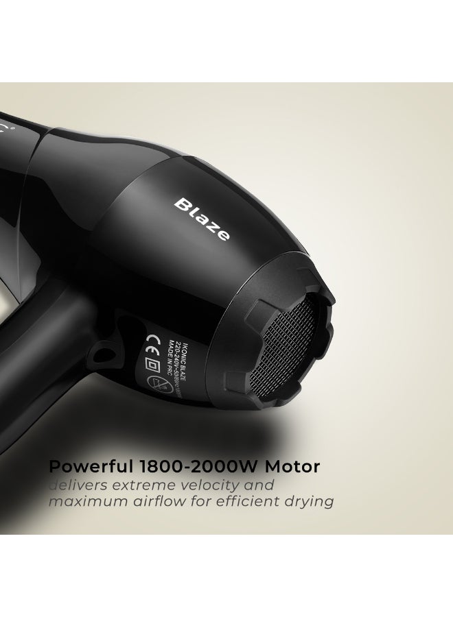 Ikonic Blaze Professional Hair Dryer, Black, 1800W–2000W Powerful AC Motor, 3 Heat & 2 Speed Settings, Cool Shot, 2 Interchangeable Nozzles, Overheat Protection, Quick Drying, All Hair Type - Image 3