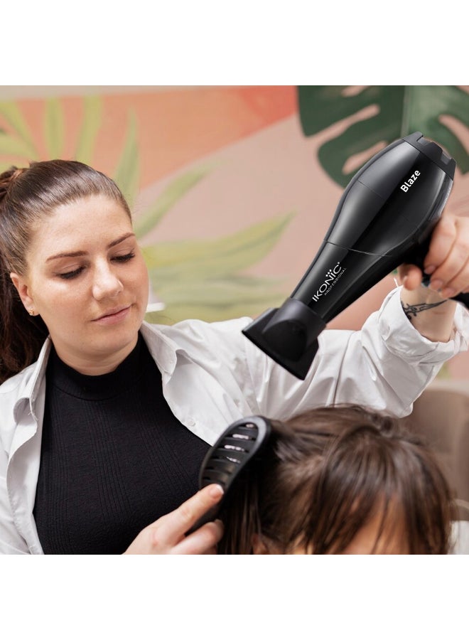 Ikonic Blaze Professional Hair Dryer, Black, 1800W–2000W Powerful AC Motor, 3 Heat & 2 Speed Settings, Cool Shot, 2 Interchangeable Nozzles, Overheat Protection, Quick Drying, All Hair Type - Image 5