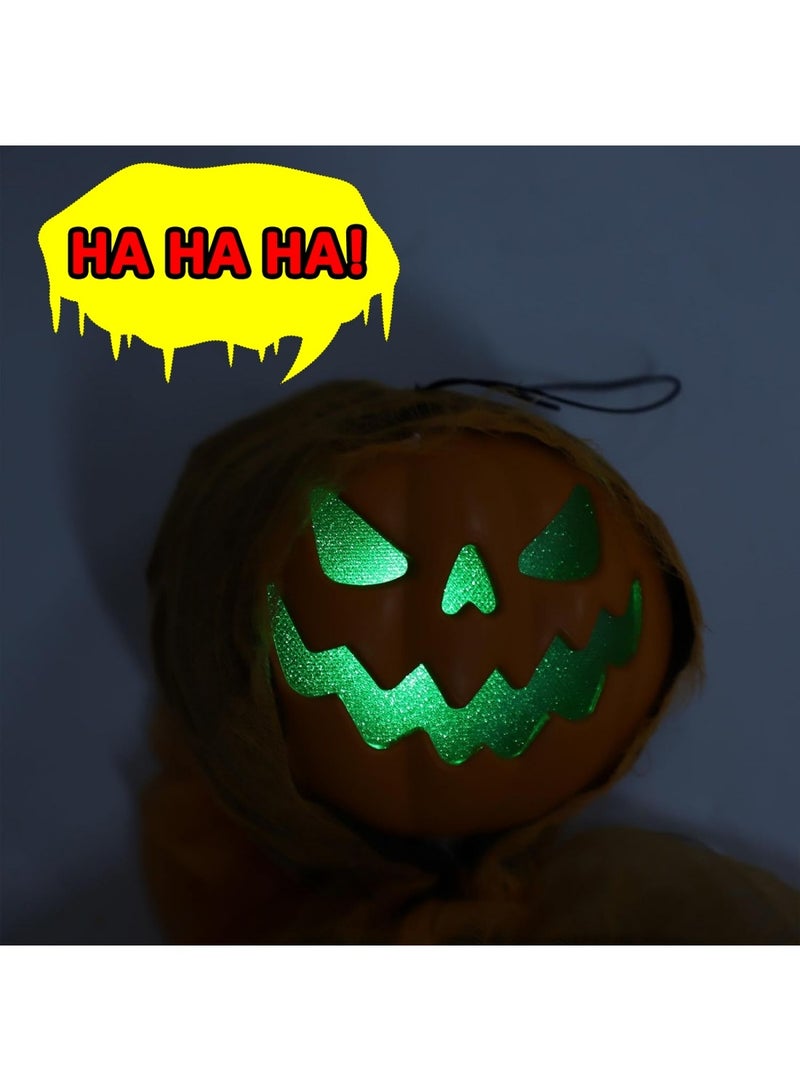 Halloween Hanging Pumpkin Ghost,48" Animated Pumpkin Ghost with Spooky Sound Glowing Eyes, Rotatable Head, Halloween Scary Props Decor for Haunted Party Indoor Outdoor Yard Decoration - Image 5