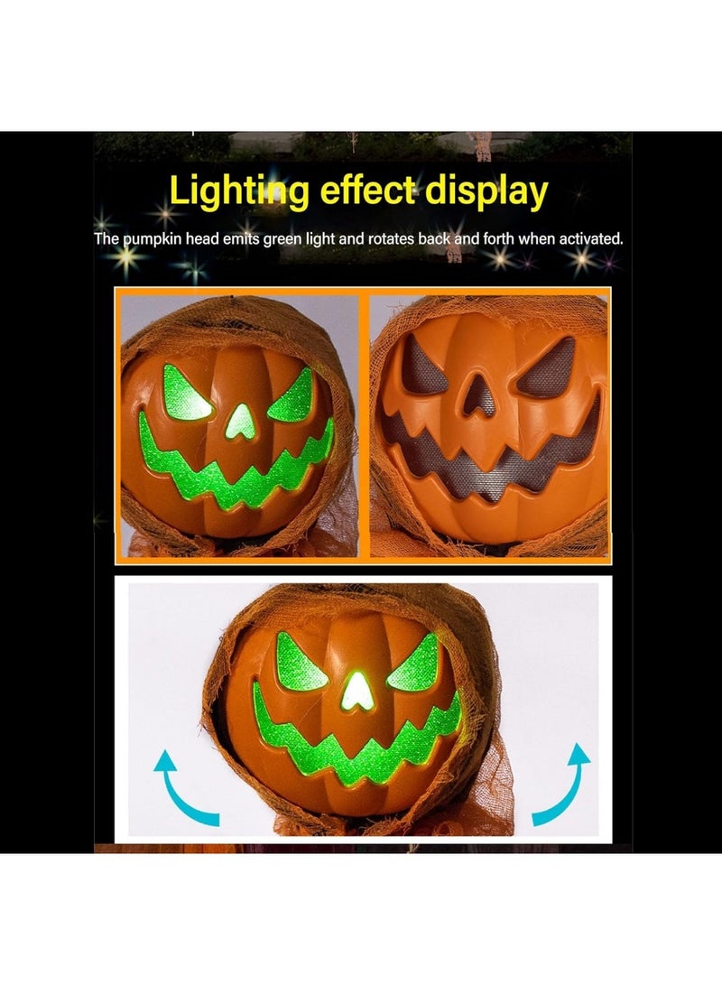 Halloween Hanging Pumpkin Ghost,48" Animated Pumpkin Ghost with Spooky Sound Glowing Eyes, Rotatable Head, Halloween Scary Props Decor for Haunted Party Indoor Outdoor Yard Decoration - Image 3