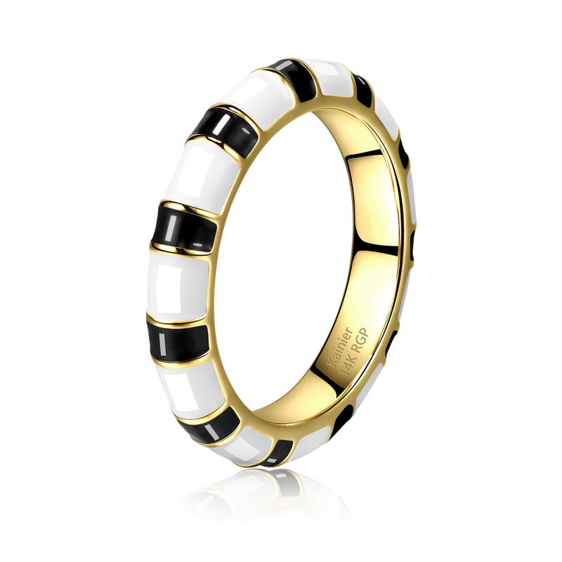 Kainier Chunky Gold Statement Rings for Women Enamel 14K Gold Silver Tone Cute Stripe Thumb Band Black and White Comfort Fit Size 5-10 (Gold, 8) - Image 1