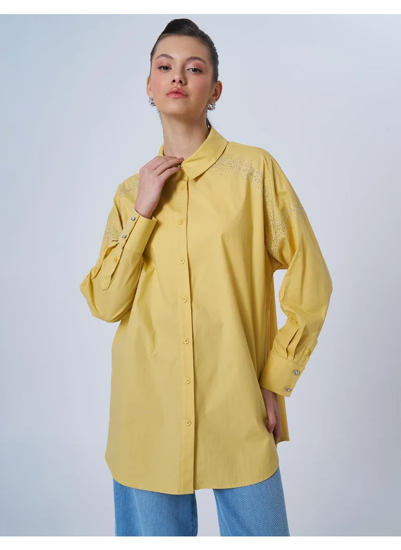 Kayra Wide Cuffed Hotfix Printed Tunic Yellow