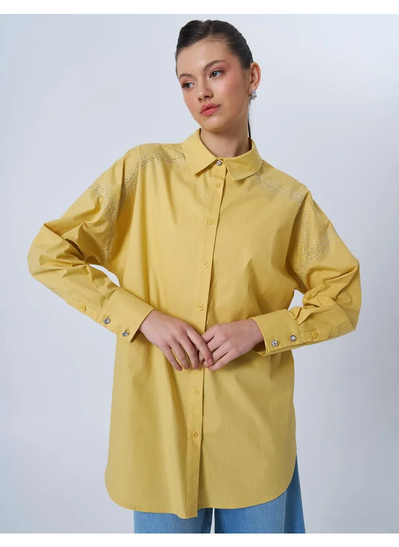 Kayra Wide Cuffed Hotfix Printed Tunic Yellow