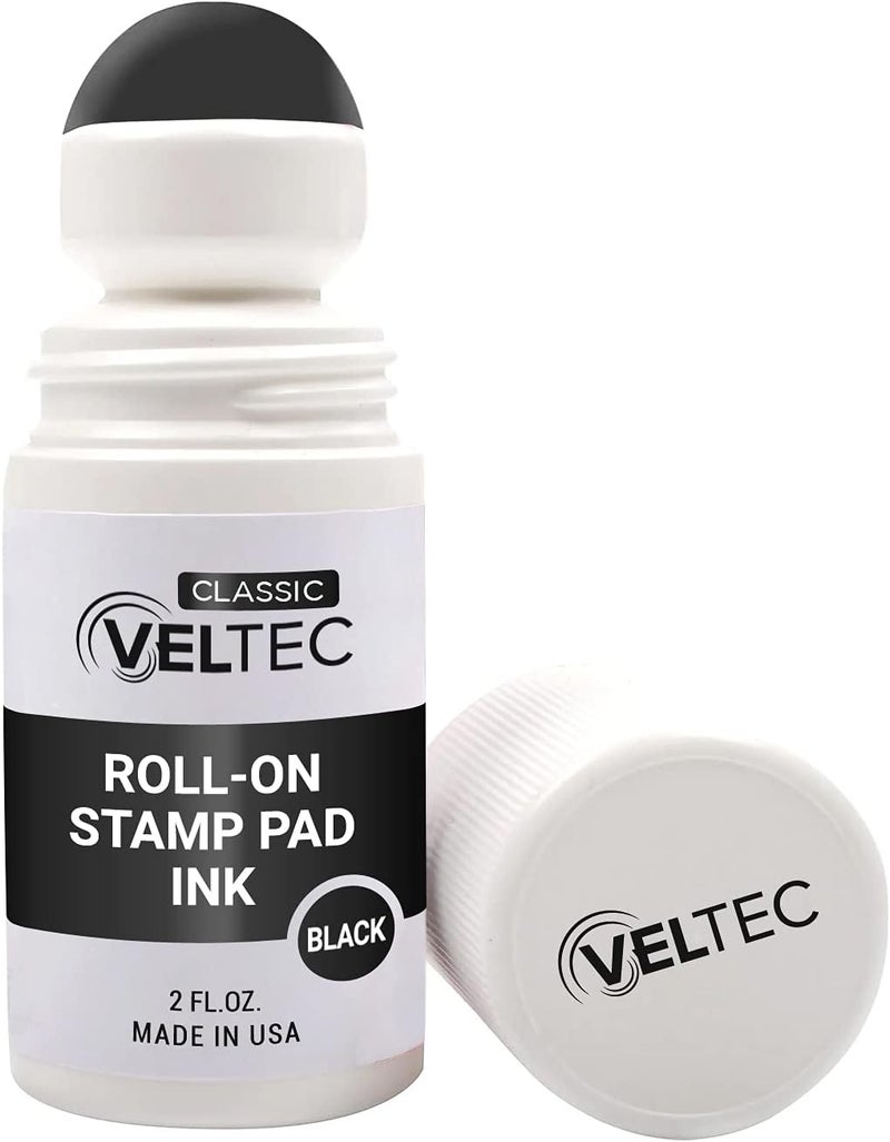 Classic Roll-on Stamp Pad Ink Refill, 2 oz Bottle, Apply to Ink Pad with Roller Ball (Black)