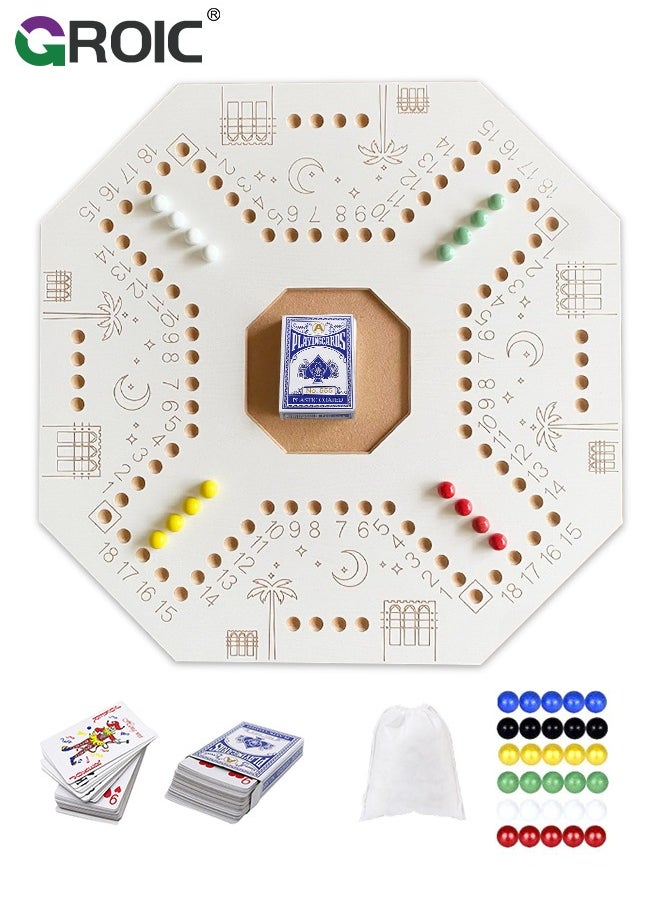 Jackaroo Board Game,Ludo Board Game,Jackaroo Joker Wooden Board Game for 4 players,Includes Cards and Marbles, Small bag for Marbles,Jackaroo Game Family Game Marble Game