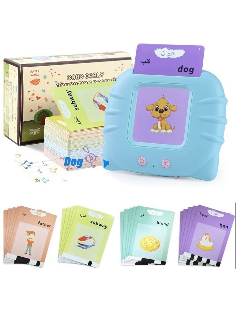 Generic Bilingual talking flash cards game for young children aged 2 3 4 5 6 years with English and Arabic letters, educational game for early education - 112 cards - 224 words - blue  - Image 1