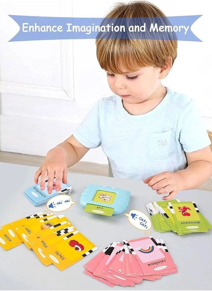Generic Bilingual talking flash cards game for young children aged 2 3 4 5 6 years with English and Arabic letters, educational game for early education - 112 cards - 224 words - blue  - Image 2