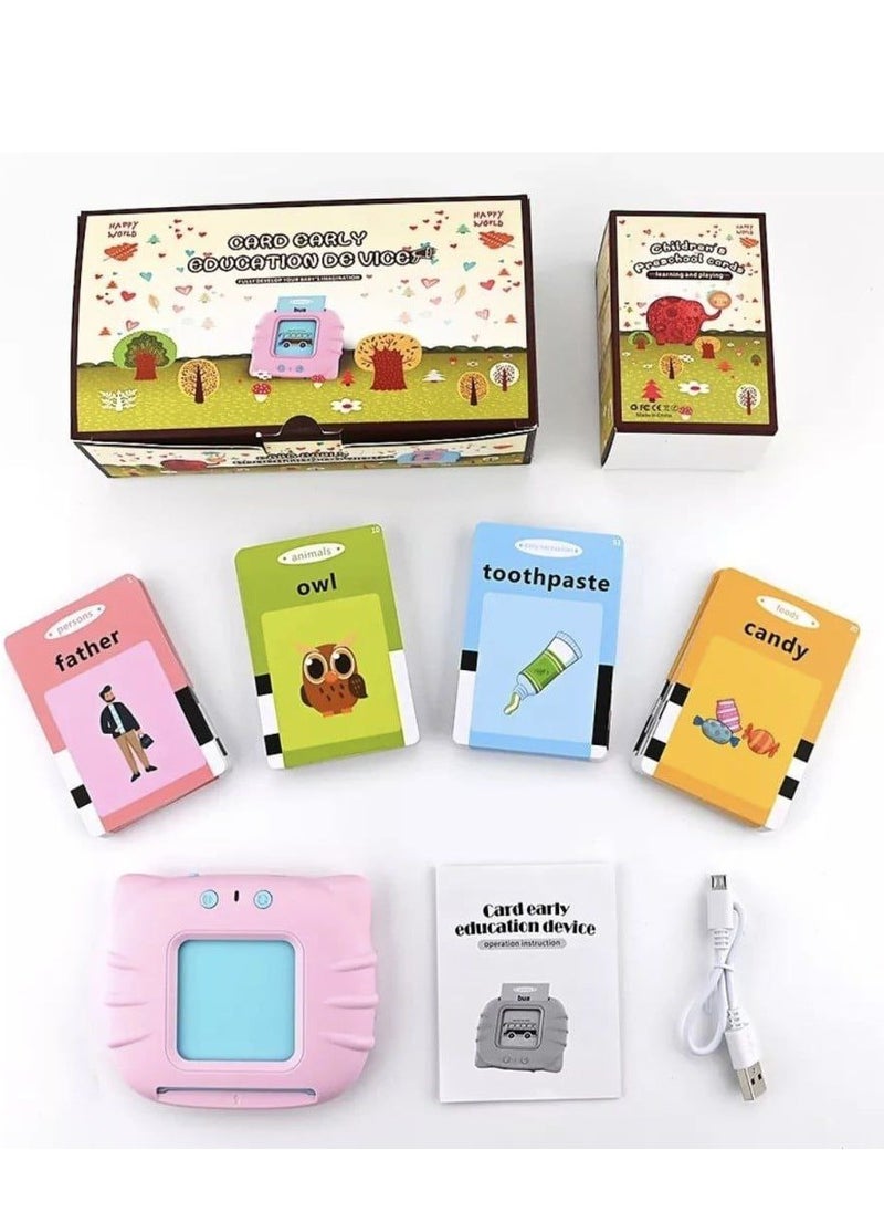 Generic Bilingual talking flash cards game for young children aged 2 3 4 5 6 years with English and Arabic letters, educational game for early education - 112 cards - 224 words - blue  - Image 3