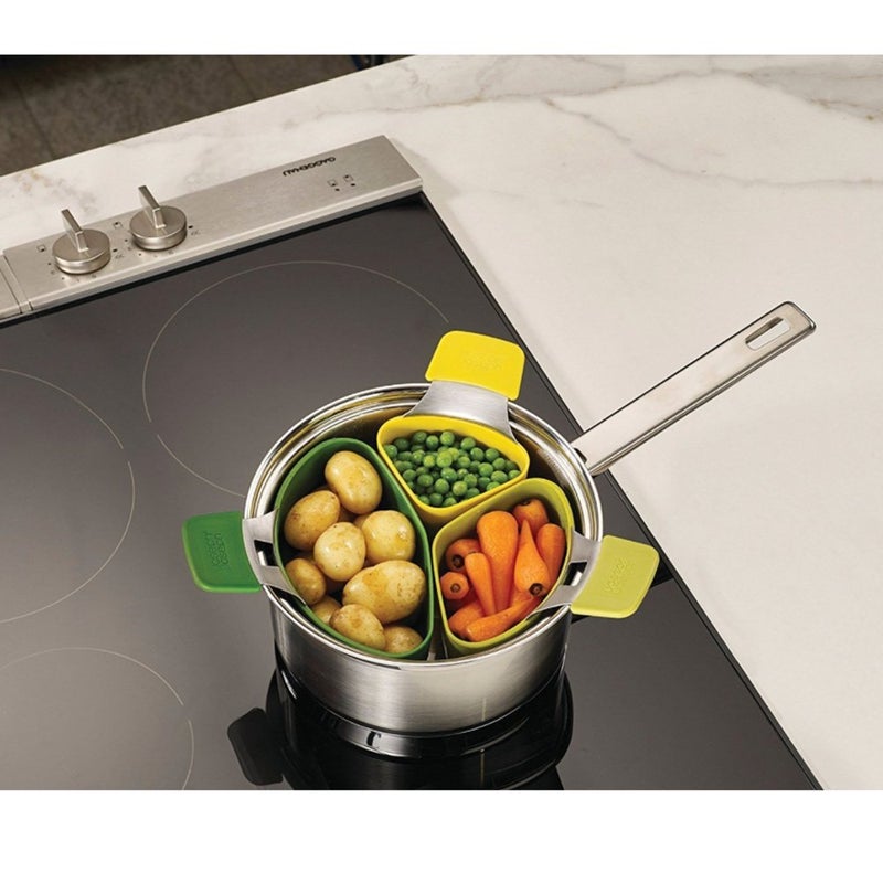 EZ Life Silicon Steaming Pod Set - Kitchen Cooking Vegetable Steaming Pots Separator Strainer Kit - Multipurpose Easy Cooking of Different Foods - Kitchen Cookware Pod Set - Multicolor - Pack of 3 - Image 3