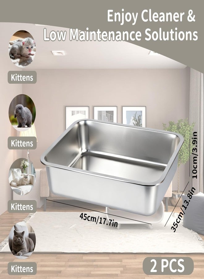 MXCELL Stainless Steel Sifting Cat Litter Box 2 Pack - 17.5" x 13.5" x 4" Metal High Sided Open Top Cat Pan Sifting Non Stick Surface Litterbox Odor Control Non-Clumping with Scoop Litter Mat Trash Bag - Image 2