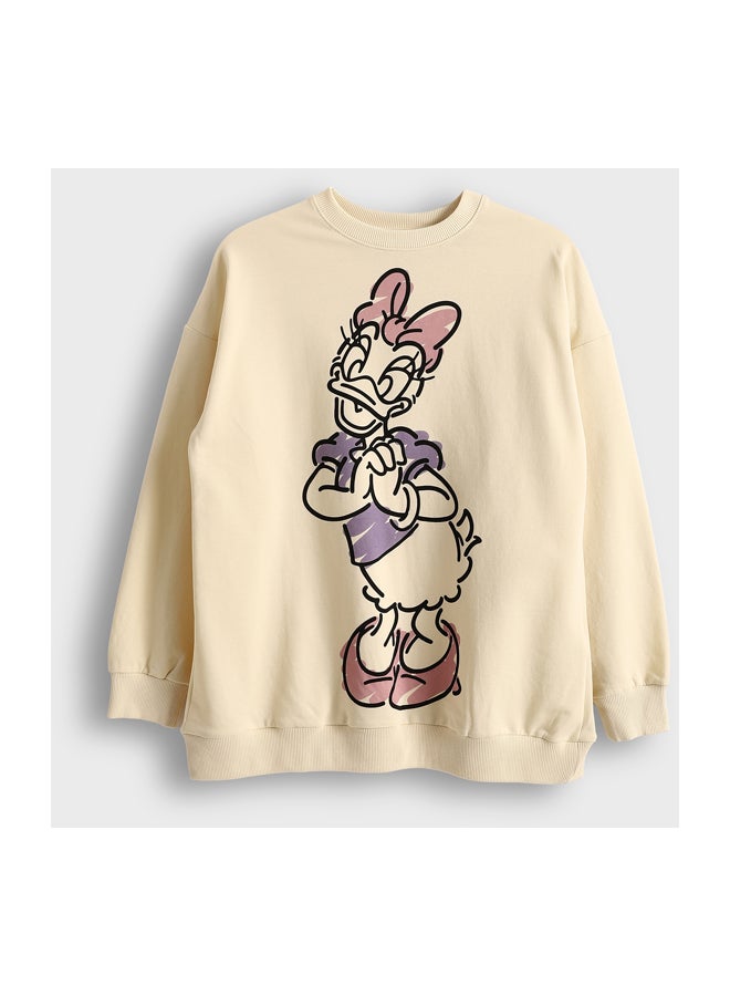 LC WAIKIKI Crew Neck Daisy Duck Printed Long Sleeve Women's Sweatshirt - Image 1