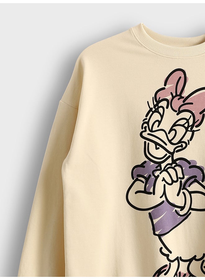 LC WAIKIKI Crew Neck Daisy Duck Printed Long Sleeve Women's Sweatshirt - Image 4