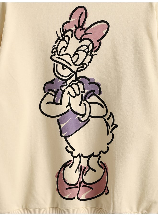 LC WAIKIKI Crew Neck Daisy Duck Printed Long Sleeve Women's Sweatshirt - Image 3
