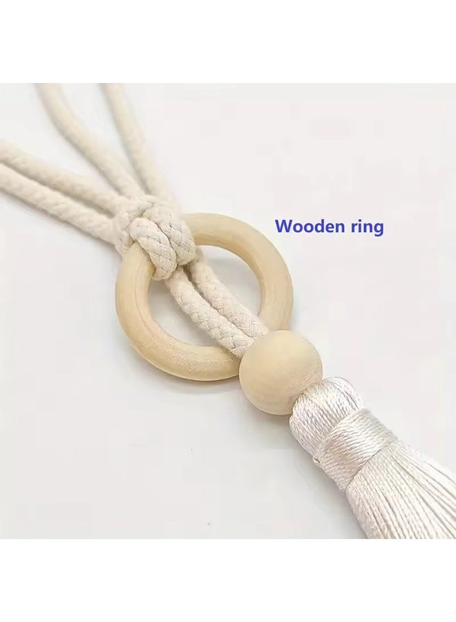 رباط ستائر بوهو شيك 2 قطع، حبل قطني منسوج يدوياً مع إبزيم خشبي، حبل زخرفي بخصلة قابلة للتعديل (بيج) - Image 4