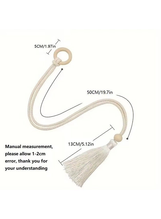 2Pcs Bohemian Chic Cotton Curtain Tiebacks, Hand-Woven Adjustable Rope with Log Loop Buckle, Decorative Curtain Fringe Straps (Beige) - Image 2