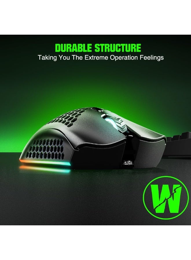 KM-1 Wireless Gaming Mouse – Honeycomb Shell Lightweight Design – 6 Programmable Buttons – 3 Adjustable DPI Levels – Ergonomic RGB Optical Mouse for PC, Mac, Laptop – USB Connection - Image 3