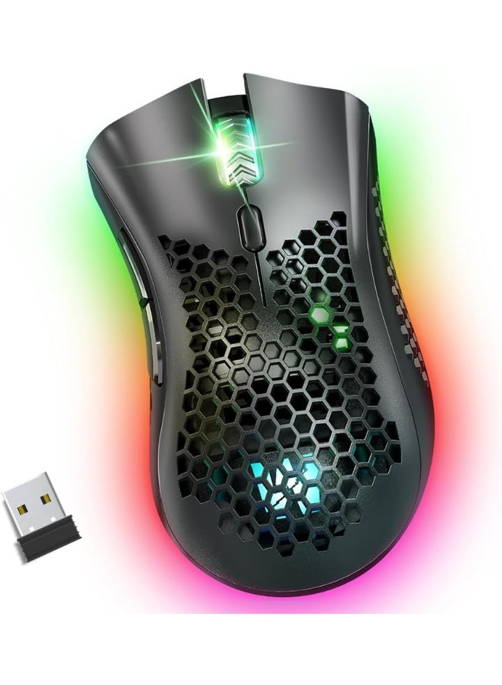 KM-1 Wireless Gaming Mouse – Honeycomb Shell Lightweight Design – 6 Programmable Buttons – 3 Adjustable DPI Levels – Ergonomic RGB Optical Mouse for PC, Mac, Laptop – USB Connection - Image 1