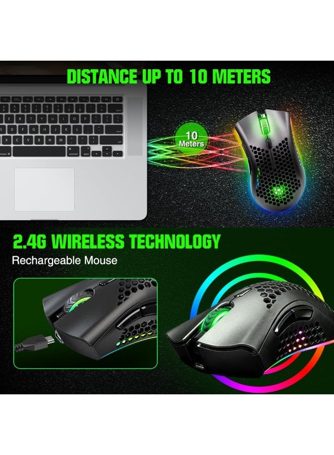KM-1 Wireless Gaming Mouse – Honeycomb Shell Lightweight Design – 6 Programmable Buttons – 3 Adjustable DPI Levels – Ergonomic RGB Optical Mouse for PC, Mac, Laptop – USB Connection - Image 4