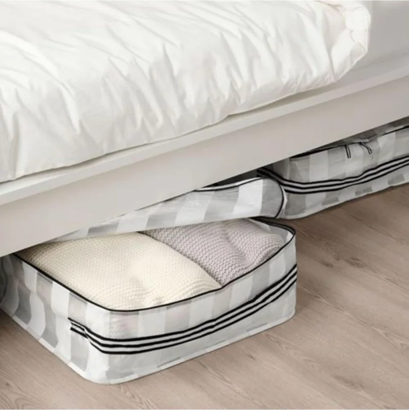 Ikea Storage Box, Zippered Storage Bag 55 x 49 x 19 cm Meridyendukkan White-Black Color Wardrobe Organizer