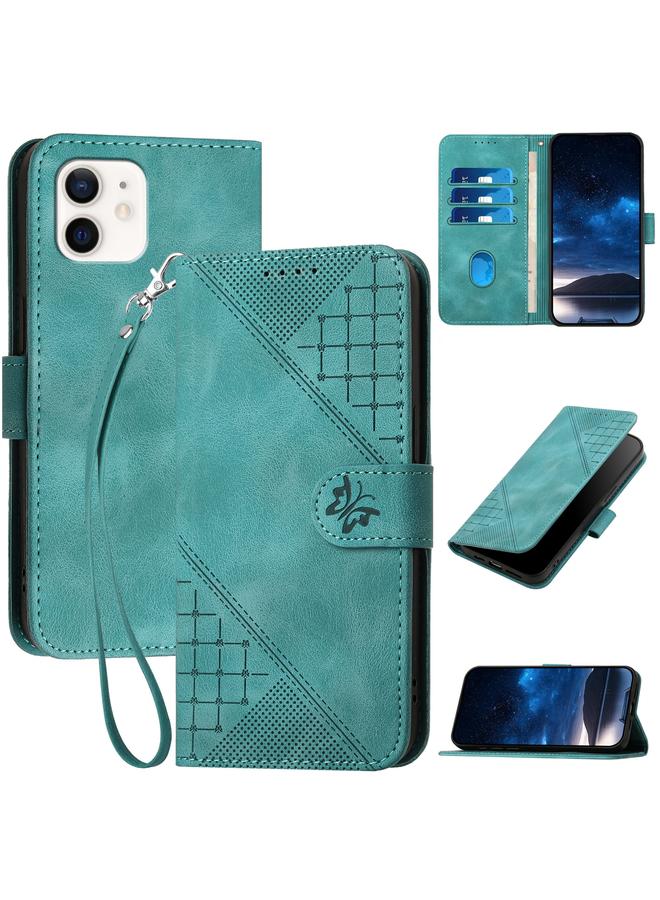 Zaboon Case For iPhone 12 / 12 Pro YX0080 Grid Butterfly Embossed Pattern Flip Leather Phone Case with Lanyard - Image 1