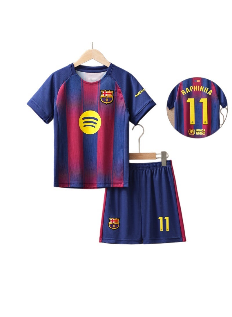 برشلونة 2026 برشلونة الاطفال لكرة القدم جيرسي مجموعة ، رافينيا #11 قميص كرة القدم والسراويل عدة للبنين بنات - Image 1