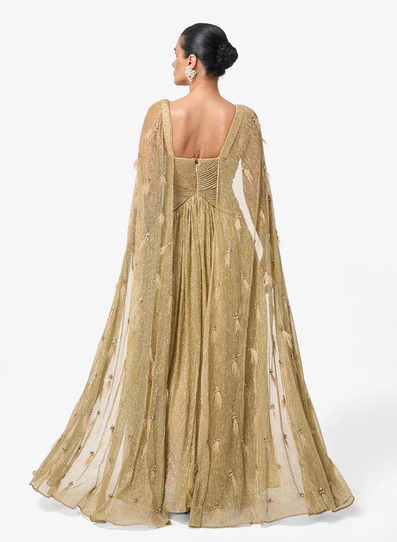 Threadz by Ajooni Embellished Cape Sleeve Maxi Dress