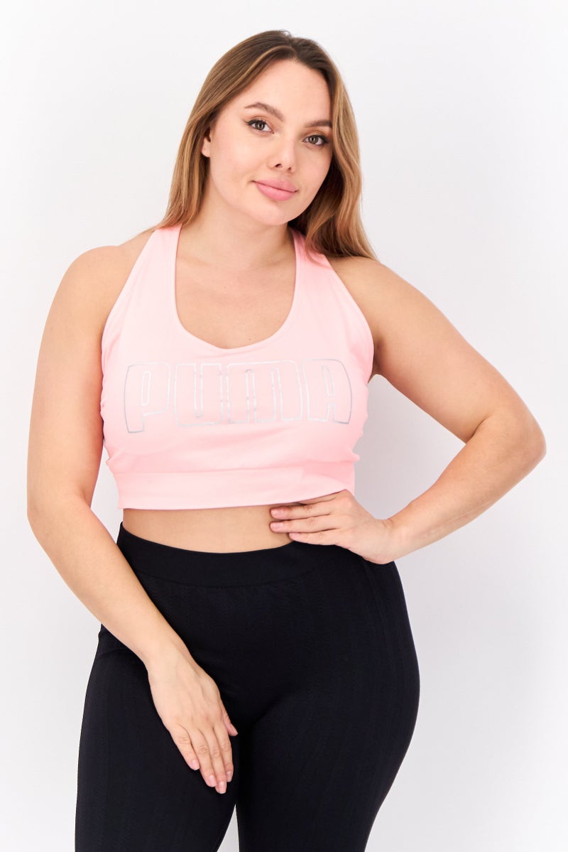PUMA Women Plus Size Brand Logo Padded Sports Bra, Coral - Image 1