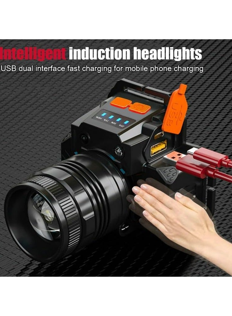 Sensor Headlamp Rechargeable Led Headlight For Hiking Camping Fishing 20000 Lumens USB Rechargeable Motion Sensor Headlamp - Image 3