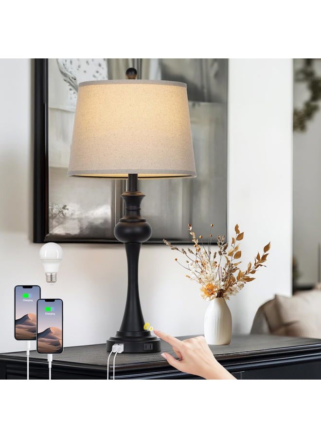 CINSARY 28.75'' Black Metal Modern Desk Lamp for Living Room Bedside Home Decor With Ports And Usb A+C Sockets (Lamp Included) - Image 1