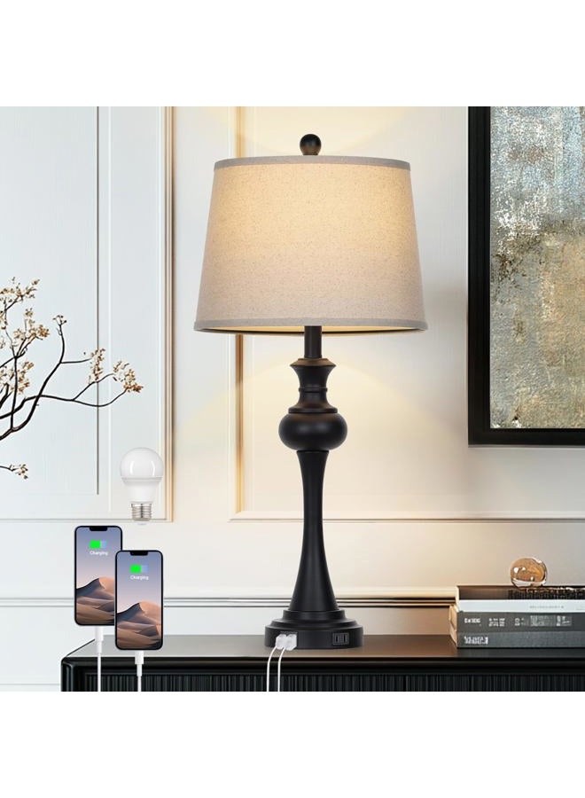 CINSARY 28.75'' Black Metal Modern Desk Lamp for Living Room Bedside Home Decor With Ports And Usb A+C Sockets (Lamp Included) - Image 2