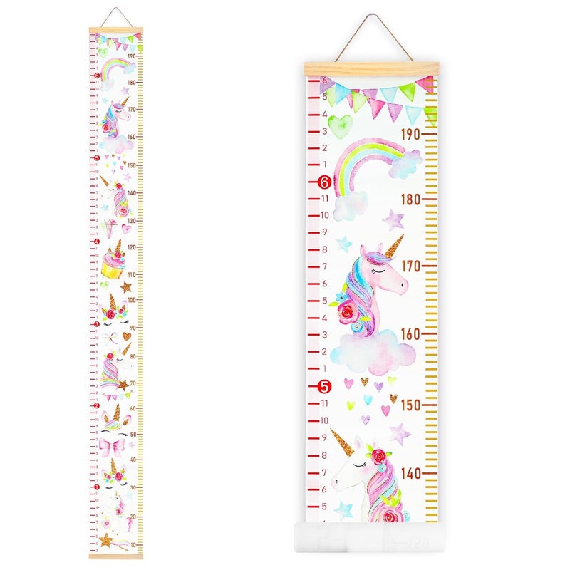 MIBOTE Baby Growth Height Chart Handing Ruler Wall Decor for Kids, Canvas Removable Height Growth Chart 79" x 7.9" (Unicorn) - Image 1
