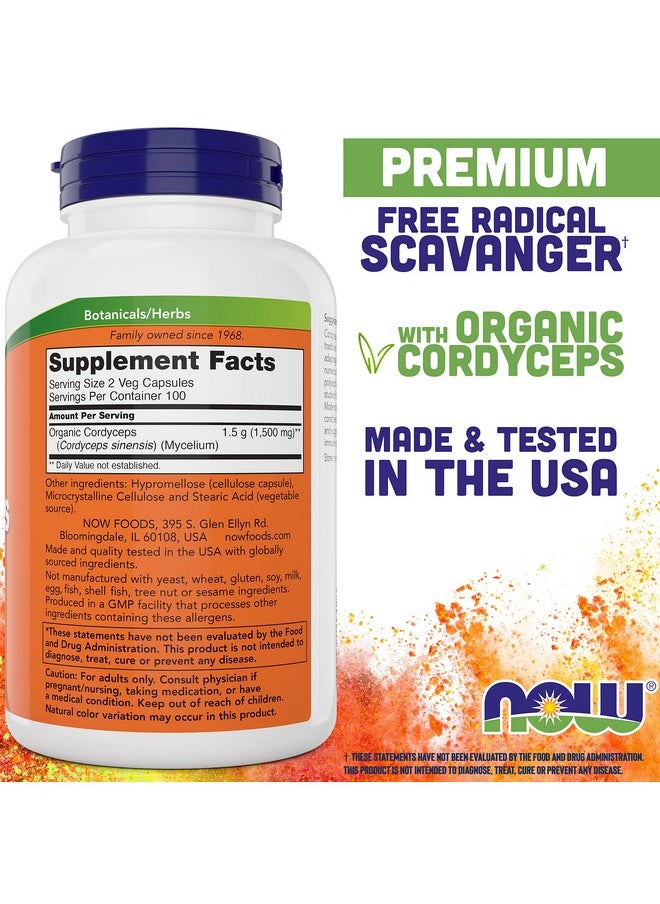 now - Foods Cordyceps 750Mg 200 Veg Caps Organic Cordycep Sinensis Mycelium Mushroom Powder In Non Organic Capsules Vegan Non Gmo - Image 1