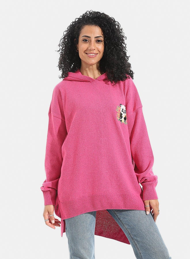 Andora Printed Long Sleeves Hoodie _ Dark Pink - Image 1