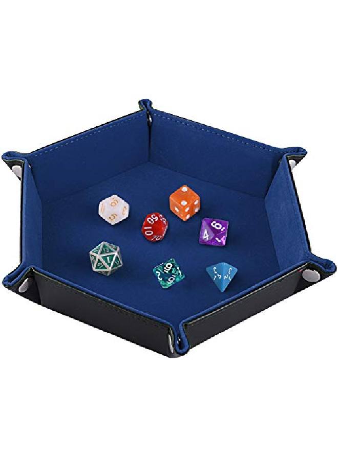 SIQUK Double Sided Dice Tray, Folding Hexagon Pu Leather And Velvet Dice Holder For Dungeons And Dragons Rpg Dice Gaming D&D And Other Table Games, Blue - Image 1