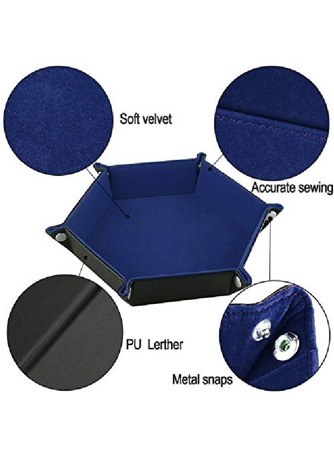 SIQUK Double Sided Dice Tray, Folding Hexagon Pu Leather And Velvet Dice Holder For Dungeons And Dragons Rpg Dice Gaming D&D And Other Table Games, Blue - Image 3