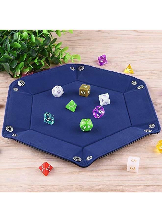 SIQUK Double Sided Dice Tray, Folding Hexagon Pu Leather And Velvet Dice Holder For Dungeons And Dragons Rpg Dice Gaming D&D And Other Table Games, Blue - Image 5
