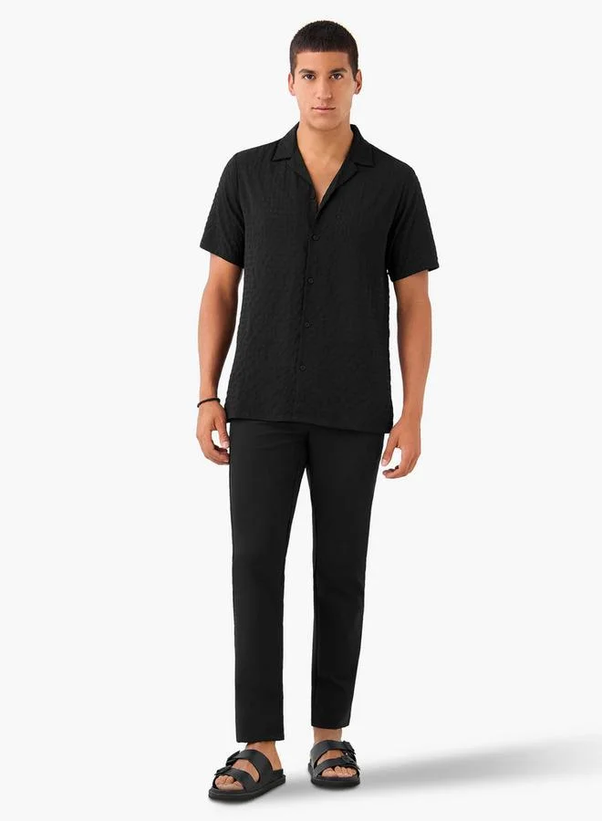 Splash FAV Regular Fit Dobby Textured Shirt with Camp Collar and Short Sleeves