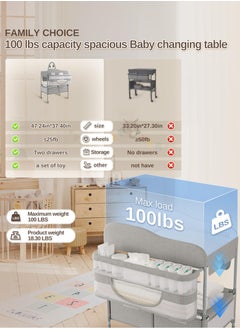 Jourvent Baby Changing Table, Versatile Folding Changing Table, Waterproof Diaper Changing Station, Adjustable Height with 2 Drawers,Baby Changing Station, Mobile Nursery for Infant and Newborn  - Image 5