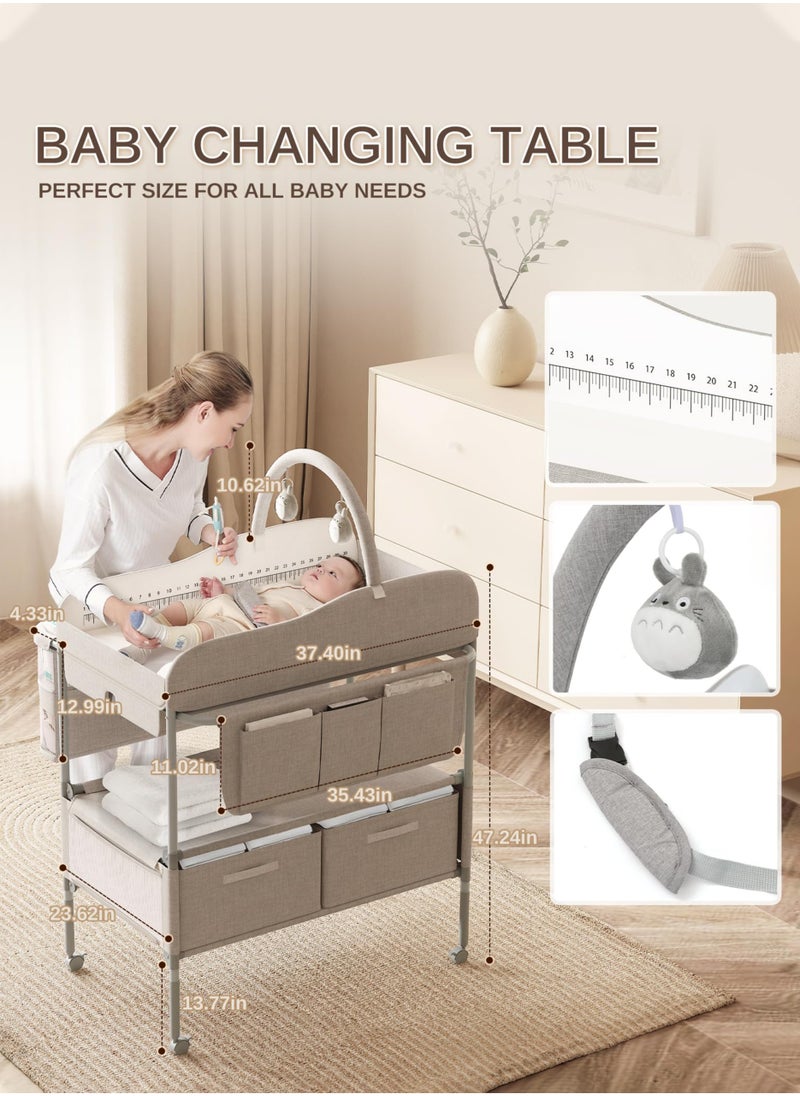 Jourvent - Baby Changing Table, Versatile Folding Changing Table, Waterproof Diaper Changing Station, Adjustable Height with 2 Drawers,Baby Changing Station, Mobile Nursery for Infant and Newborn - Image 1