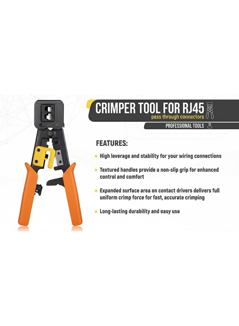 Professional Multifunctional Crimping Tool, RJ45 Cable Cutter, Stripping and Crimping Tool, Orange Non-Slip Handle, for Network Cables and Passthrough Connectors - Image 5